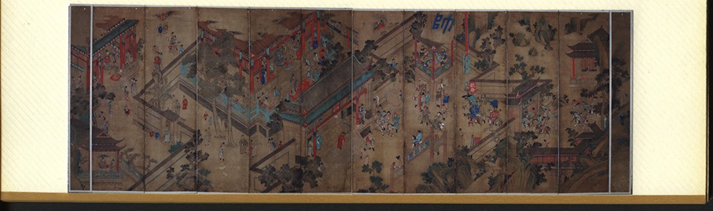 111.䣫枝木镂雕夔龙纹绢本绘郭子仪庆寿图通景屏风2.jpg