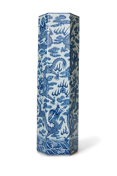 青花云龙纹六角帽筒 清